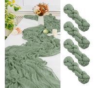 FXKS Lot de 4 chemins de table en étamine - Vert sauge - 55 x 300 cm | Chemin de table rustique en gaze de style bohème pour mariage, fête prénuptiale, banquet, décoration