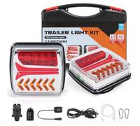 Fxlpower Feux de Remorque Sans Fil Magnétique LED - E-mark, Batterie 2000mAh, IP67 Étanche, Aimant Fort & Câble Antivol, 2.4G Sans Interférence - Tracteur, Bateau, Caravane, Camion 12/24V (2 Pièces)
