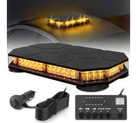 Fxlpower Gyrophare 42 LED Magnétique 12-24V, Câble 3,8m, Jaune | Étanche IP68, 38 Modes à Mémoire, Prise Allume-Cigare, Visibilité 610 Mètres, pour Chantier et Tracteur