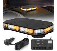 Fxlpower Gyrophare LED Magnétique 12V/24V, Câble de 3,8m, Orange Blanc | Étanche IP68, 38 Modes Favoris, Prise Allume-Cigare, Visible à 610m, Boîtier ABS, pour Chantier et Dépannage