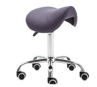 FXLUHAY Chaise de Selle Professionnelle Noire à roulettes for Clinique, Spa et Salon de beauté. Tabouret Roulant à Hauteur réglable avec roulettes et Assise Violette.(Purple)