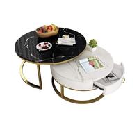 FXLUHAY Ensemble de 2 Tables Basses en marbre, Grande Table d'appoint Brillante avec tiroirs de Rangement for Bureau à Domicile ou Salle d'attente, Tables de Chevet