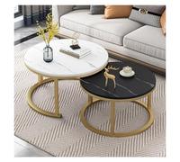 FXLUHAY Ensemble de 2 Tables Basses gigognes avec Plateau en Verre, idéales for Le Salon ou comme Tables d'appoint Rondes en métal.(G,80X45+60X38cm)