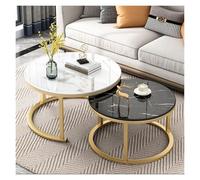 FXLUHAY Ensemble de 2 Tables Basses gigognes avec Plateau en Verre, idéales for Le Salon ou comme Tables d'appoint Rondes en métal.(C,70X45+50X38cm)