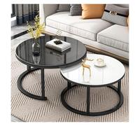 FXLUHAY Ensemble de 2 Tables Basses gigognes avec Plateau en Verre, idéales for Le Salon ou comme Tables d'appoint Rondes en métal.(F,70X45+50X38cm)