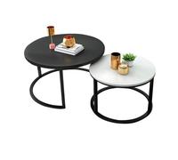 FXLUHAY Ensemble de 2 Tables Basses gigognes Modernes, Table Basse Ronde d'appoint for canapé ou Salon, Grande Noire, Petite Blanche