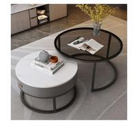 FXLUHAY Ensemble de 2 Tables Basses gigognes Rondes, Table Basse en Verre avec tiroir de Rangement for Salon, Table Basse Moderne for canapé(Grey Glass F)
