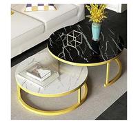 FXLUHAY Ensemble de 2 Tables Basses Modernes en Verre trempé et métal, idéales for Le Salon ou comme Tables Basses de canapé.(Gold Frame,?32in+?24in)