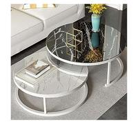 FXLUHAY Ensemble de 2 Tables Basses Modernes en Verre trempé et métal, idéales for Le Salon ou comme Tables d'appoint for canapé. Cadre Noir.(White Frame,?28in+?20in)