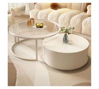 FXLUHAY Ensemble de 2 Tables Basses Rondes Extensibles HanDpi avec tiroirs for Salon, Chambre, Bureau - Montage Facile, Table Basse