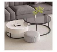 FXLUHAY Ensemble de 2 Tables Basses Rondes gigognes, Table Basse Ronde en Bois avec Motif Circulaire en Relief for Salon, Balcon, Bureau(White,70x50cm)