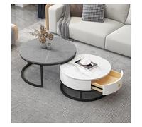 FXLUHAY Ensemble de 2 Tables Basses Rondes multifonctionnelles en marbre avec tiroir de Rangement et Structure en métal, idéales for la décoration du Salon et de la Chambre.(Gold Frame+White+Black)