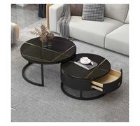 FXLUHAY Ensemble de 2 Tables Basses Rondes, Table Basse Ronde Moderne, Ensemble de Tables d'appoint gigognes avec tiroir de Rangement, for Chambre ou Salon(3,70 * 50cm/27.5 * 19.6in)