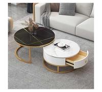 FXLUHAY Ensemble de 2 Tables Basses Rondes, Table Basse Ronde Moderne, Ensemble de Tables d'appoint gigognes avec tiroir de Rangement, for Chambre ou Salon(13,70 * 50cm/27.5 * 19.6in)