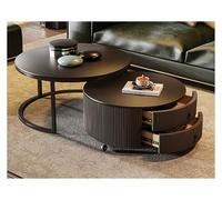 FXLUHAY Ensemble de 2 Tables gigognes Rondes avec Double tiroir, Design Dalle de Pierre - Table d'appoint idéale for Le Salon ou la Chambre(F1)