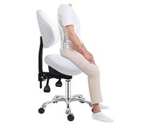FXLUHAY Hydraulic Gas Lift Saddle Chair with Tilt Back Support, Ergonomic Rolling Comfort Salon Seat, Heavy Duty Saddle l for Dental Beauty Massage(White)