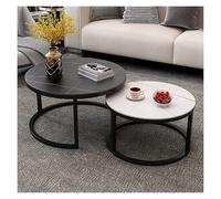 FXLUHAY Table Basse gigogne Moderne for Salon, Ensemble de 2 Tables Basses Rondes gigognes, idéale for Les Petits espaces (Salon, Balcon, Bureau).(White+Black a,70+50cm)