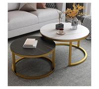 FXLUHAY Table Basse gigogne Moderne for Salon, Ensemble de 2 Tables Basses Rondes gigognes, idéale for Les Petits espaces (Salon, Balcon, Bureau).(White+Black,80+60cm)