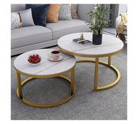 FXLUHAY Table Basse gigogne Moderne for Salon, Ensemble de 2 Tables Basses Rondes gigognes, idéale for Les Petits espaces (Salon, Balcon, Bureau).(White,80+60cm)