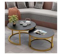 FXLUHAY Table Basse gigogne Moderne for Salon, Ensemble de 2 Tables Basses Rondes gigognes, idéale for Les Petits espaces (Salon, Balcon, Bureau).(Black,80+60cm)