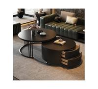 FXLUHAY Table Basse gigogne Ronde for Salon, Table Centrale avec Plateau en Pierre, roulettes universelles, Ensemble de 2 Tables Modernes for Chambre à Coucher(60+70cm)