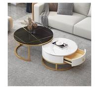 FXLUHAY Tables Basses Rondes en marbre avec tiroir de Rangement et Structure en métal - Lot de 2, idéal for la décoration du Salon et de la Chambre(Gold Frame+Black+White)
