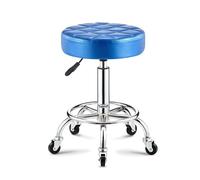 FXLUHAY Tabouret de Bar réglable en Acier chromé avec Coussin Rond, Chaise de Salon pivotante à roulettes sur 5 roulettes, Repose-Pieds en Cuir synthétique(Blue)