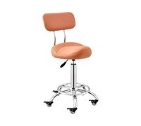 FXLUHAY Tabouret de Selle avec siège pivotant, roulettes verrouillables, Repose-Pieds et Dossier Hauteur 50~70 cm Chaise de Salon roulante(Orange)