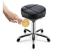 FXLUHAY Tabouret de Selle, Chaise de Bureau Ronde et réglable en Cuir, pivotante à 360°, idéale for Les Soins de beauté et Les Massages.(Black)