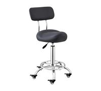 FXLUHAY Tabouret de Selle réglable avec siège pivotant, roulettes verrouillables, Repose-Pieds et Dossier Hauteur 50~70 cm Chaise de Salon roulante(Black)