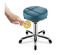 FXLUHAY Tabouret de Selle, Tabouret de Salon Rond et réglable à roulettes - Chaise de Bureau en Cuir PU, pivotant à 360°, Hauteur 17,3 à 23,2 Pouces, Spa de Massage à roulettes(Green)
