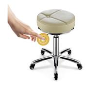 FXLUHAY Tabouret de Selle, Tabouret de Salon Rond et réglable à roulettes - Chaise de Bureau en Cuir PU, pivotant à 360°, Hauteur 17,3 à 23,2 Pouces, Spa de Massage à roulettes(Beige)