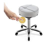 FXLUHAY Tabouret de Selle, Tabouret de Salon Rond et réglable à roulettes - Chaise de Bureau en Cuir PU, pivotant à 360°, Hauteur 17,3 à 23,2 Pouces, Spa de Massage à roulettes(Grey)