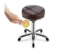 FXLUHAY Tabouret de Selle, Tabouret de Salon Rond réglable à roulettes, Chaise de Bureau en Cuir, pivotant à 360°, Hauteur 17,3-23,2 Pouces, Massage à roulettes(Brown)