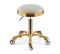 FXLUHAY Tabouret de Selle, Tabouret pivotant Beige argenté, Chaise de Salon de beauté, Coussin en Cuir for Soins médicaux, Spa, Bureau, manucure, Tatouage(Beige,Gold)