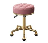 FXLUHAY Tabouret pivotant à roulettes for Salon de beauté, Bar médical avec Coussin en Cuir, Cadre chromé doré for Spa et Bureau(Pink)
