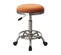 FXLUHAY Tabouret Rond de Grande Hauteur avec roulettes et pédales en Fer for Salon de Massage, barbier, institut de beauté(Orange)