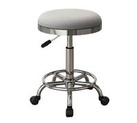 FXLUHAY Tabouret Rond de Grande Hauteur avec roulettes et pédales en Fer for Salon de Massage, barbier, institut de beauté(Grey)