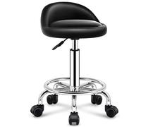 FXLUHAY Tabouret Roulant à Hauteur réglable avec roulettes et Dossier, siège en émulsion Confortable, Robuste for Magasin, beauté, Salon, Spa et Tatouage(Black)