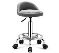 FXLUHAY Tabouret Roulant à Hauteur réglable avec roulettes et Dossier, siège en émulsion Confortable, Robuste for Magasin, beauté, Salon, Spa et Tatouage(Grey)