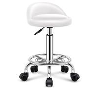 FXLUHAY Tabouret Roulant à Hauteur réglable avec roulettes et Dossier, siège en émulsion Confortable, Robuste for Magasin, beauté, Salon, Spa et Tatouage(White)