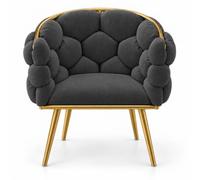 FXNFXLA Chaise Coiffeuse Velours Moderne, Fauteuil Rembourré Structure Dorée Dark Gray
