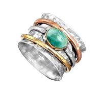 FXRWFSE Bague en Argent Turquoise, bagues épaisses en Turquoise bohème, Bague en Pierre de Lune en Argent, Bague de déclaration Faite à la Main pour Femme (Style C,7)