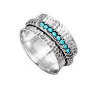 FXRWFSE Bague en Argent Turquoise, bagues épaisses en Turquoise bohème, Bague en Pierre de Lune en Argent, Bague de déclaration Faite à la Main pour Femme (Style A,9)