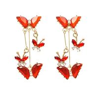 FXRWFSE Boucles d'oreilles à Pampilles en Cristal avec Papillon, Boucles d'oreilles à Pampilles en Cristal, Longues Boucles d'oreilles Pendantes en Cristal, Cadeaux pour Femme (Red)