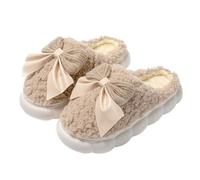 FXRWFSE Chaussons en Peluche pour Femme avec nœud Mignon, Chaussures d'hiver en Peluche moelleuses pour la Maison (Khaki,40-41)