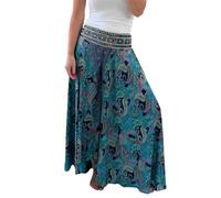 fxwtich Jupe Pantalon Femme Été Pantalons Décontractés Jambe Large Élastique Taille Haute Pantalon Long Impression Rétro Culottes Coupe Ample Pantalon Fluide Streetwear Vert L