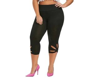 fxwtich Leggings mi-hauteur pour femmes, haute élasticité, collants courts, couleur unie, taille, Yoga, poignets en pétales, Slim Noir L