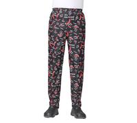 fxwtich Pantalon de chef taille élastique avec poche Pantalon de chef unisexe ample respirant extensible service cuisine restaurant, rouge/noir, L
