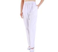 fxwtich Pantalon d'infirmière de couleur unie, taille moyenne, taille élastique, jambes larges, Long, poches de couleur unie, pantalon de travail pour femmes Blanc XL